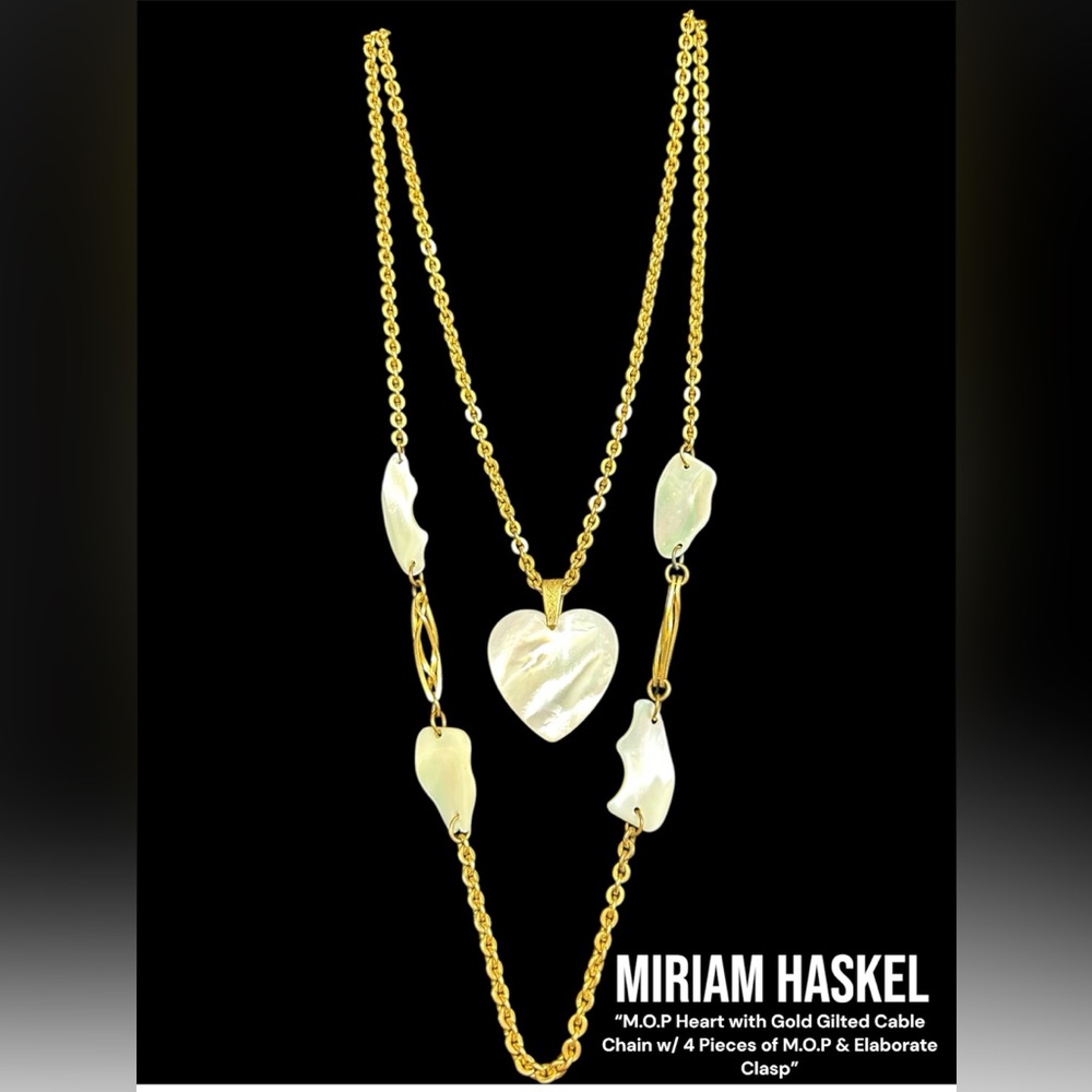 Miriam Haskell Mother Of Pearl Heart & Pieces w/ Gold Gilted Cable Chain